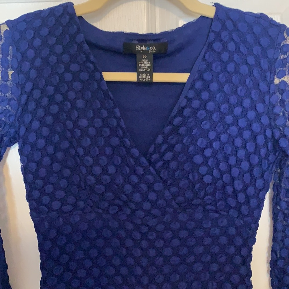 Style & Co PP Royal Blue Blouse with Bell Sleeves - Picture 4 of 8